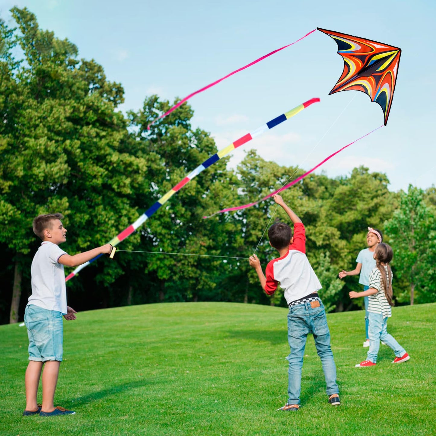 Sgftre Red Large Delta Kites Easy To Fly For Kids Outdoor Activities Ages 4-8