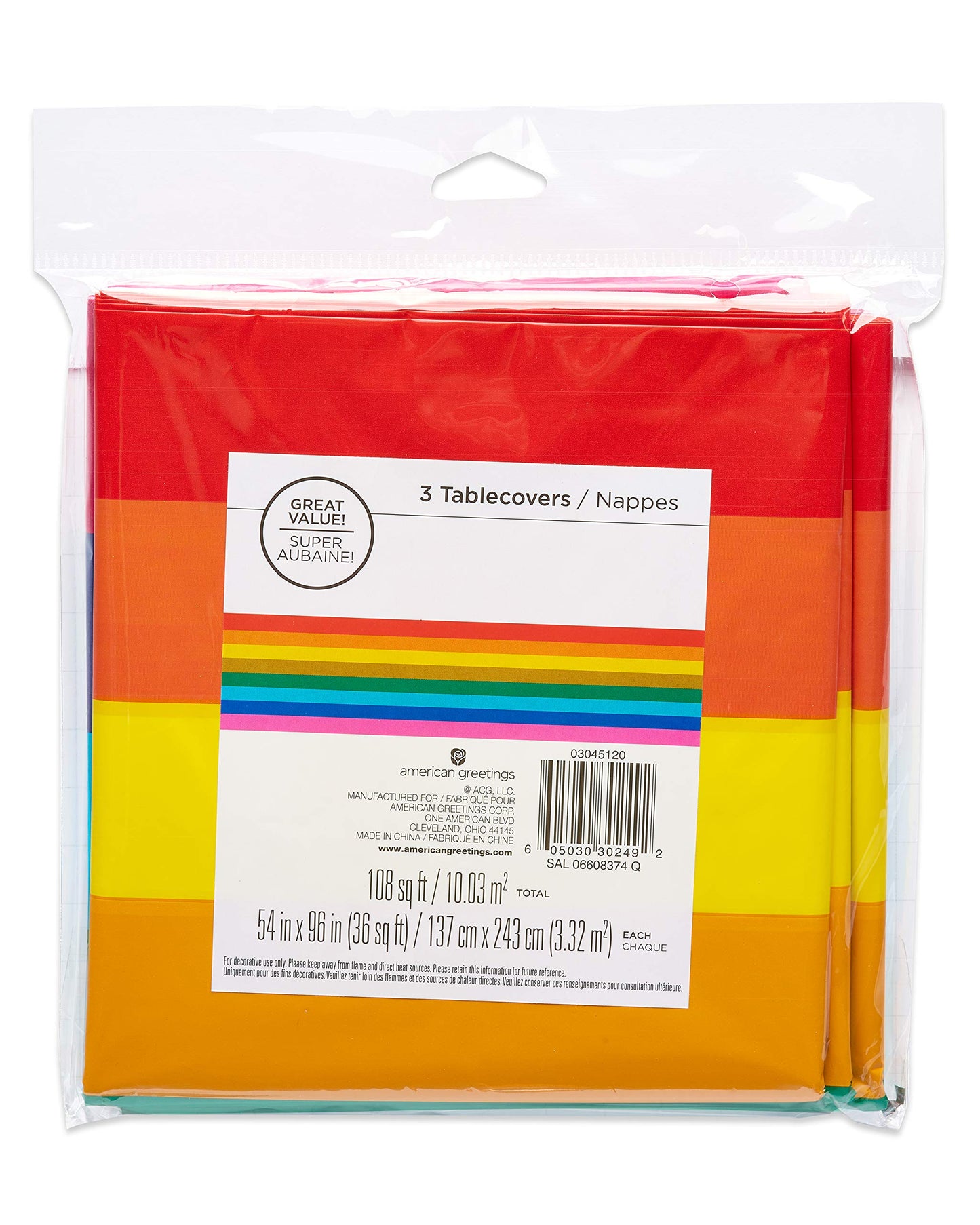 American Greetings Rainbow Party Supplies, Plastic Table Covers (3-Count)