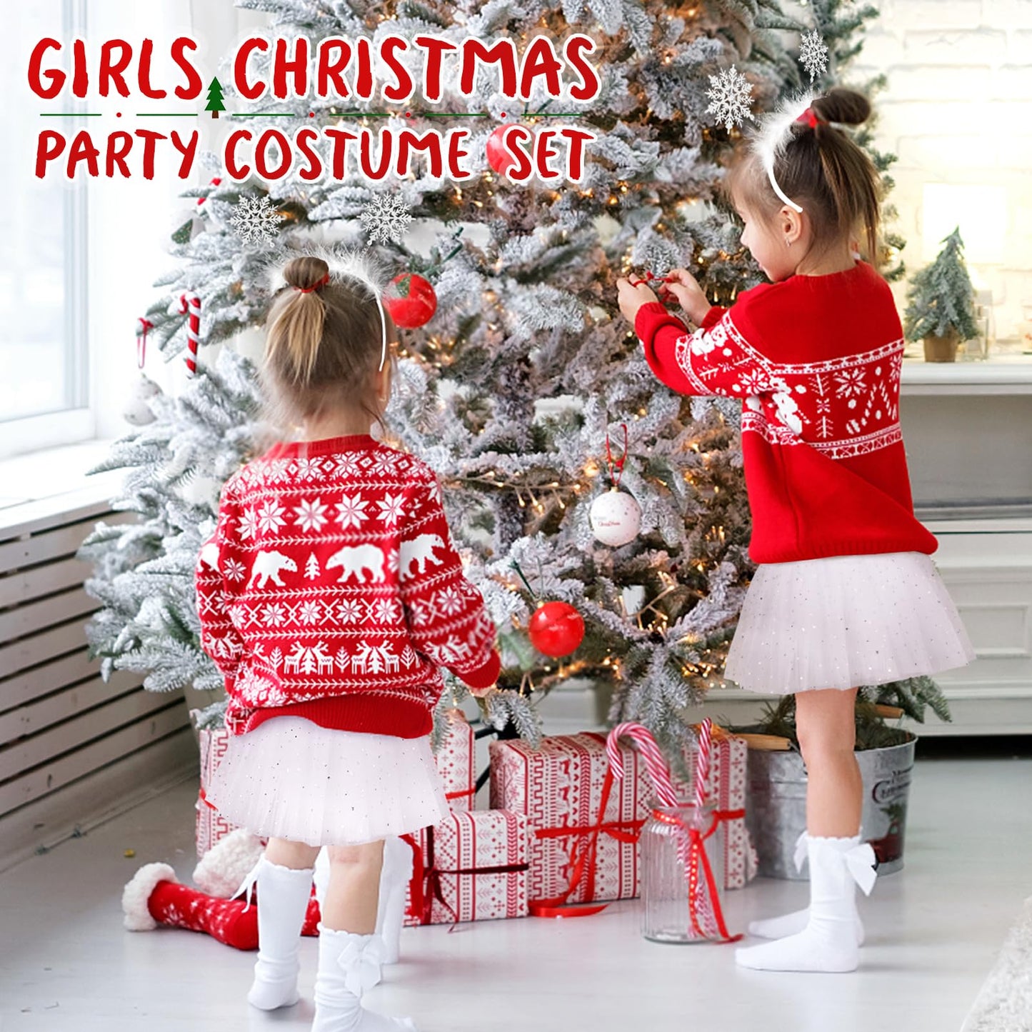 Lainlight Christmas White Tutu For Girls 3 Layered Princess Sparkly Tulle Tutu Skirt Set With Snowflake Headband For Party Dress