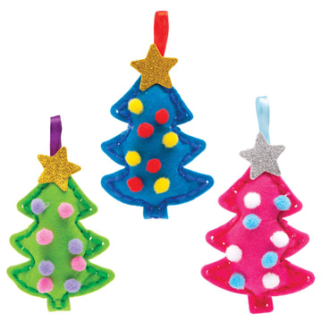 Baker Ross AW993 Christmas Tree Ornament Sewing Kits - Pack Of 3, Festive Arts And Crafts, Christmas Craft Kits for Kids