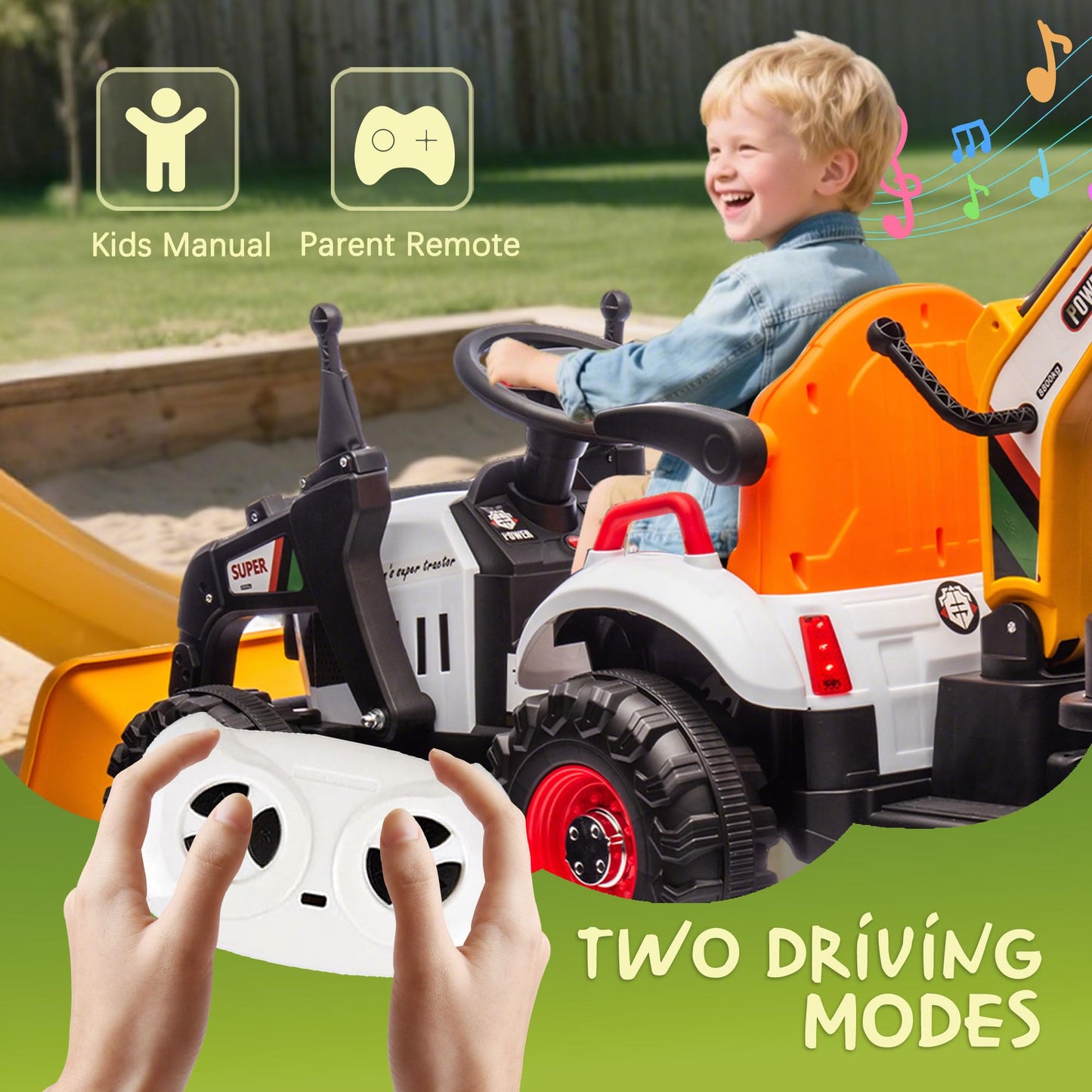 Okybaby 24V Kids Ride On Tractor Toy Electric Car For Kids With 4-In-1 Construction Attachments Excavator, Dump Truck & Bulldoze