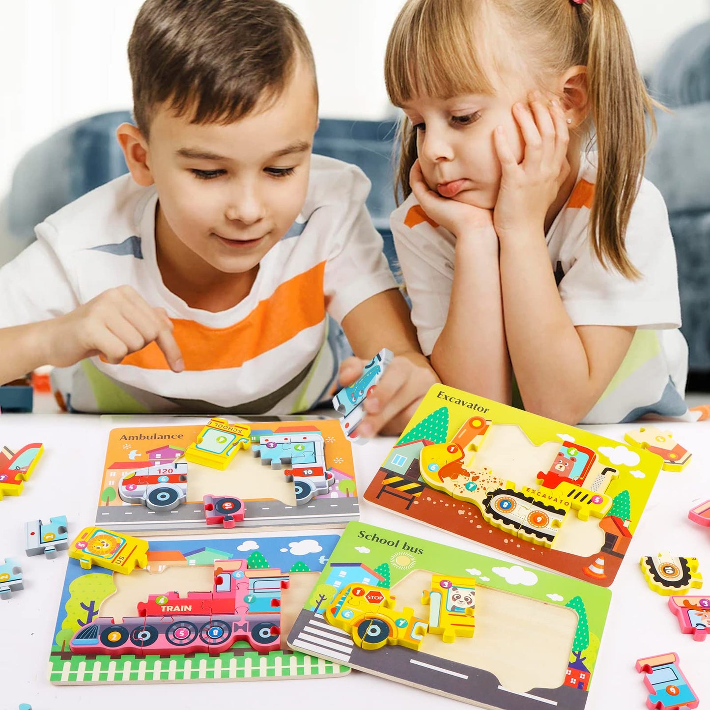 Puzzles For Toddlers 1-4 Years Old, 4 Pack Wooden Transportation Puzzles Toys Gift For Kids Boys Girls, Montessori Educational Learning Toys Ages 1 2 3 4 5
