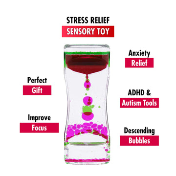 Liquid Motion Bubbler Sensory Toys - 2 Pc Set Bundle Stretchy String Fidget Toys Timer For Stress Relief And Anxiety Relief, Water Oil Toy For Hyperactivity Relaxation Figit Fuchsia