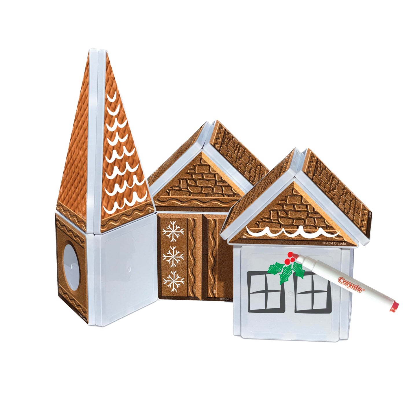 Createon Crayola Holiday Gingerbread House Magnetic Tiles, Magnetic Kids Building Toys, Educational Stem Toys For Ages 3+, 24-Piece Set
