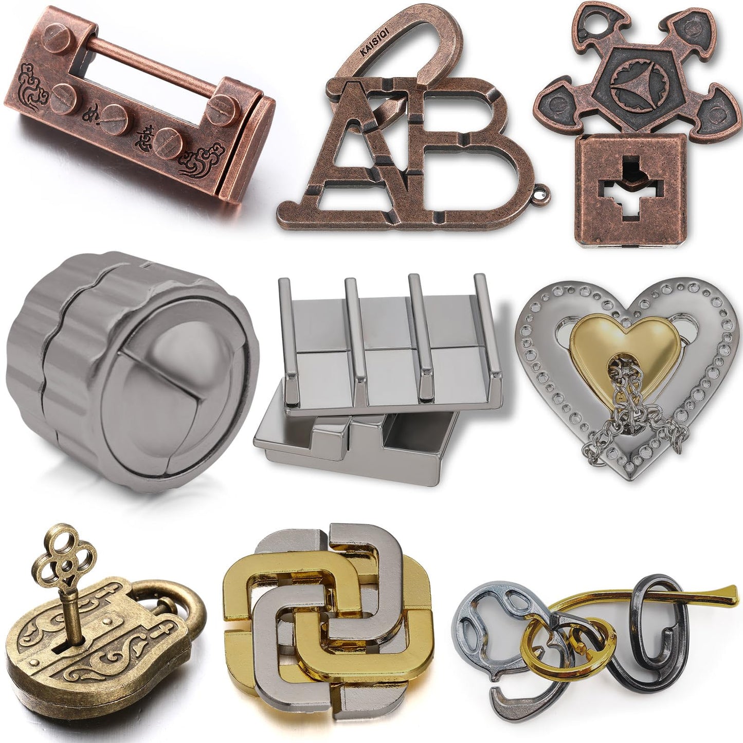 Wettarn 9 Pcs Metal Brain Teaser Puzzles Teaser 3D Steel Puzzle For Adults Unlock Interlocking Puzzle Adult Iq Education Smart Puzzle Toys Gift For Christmas(Novelty Style)