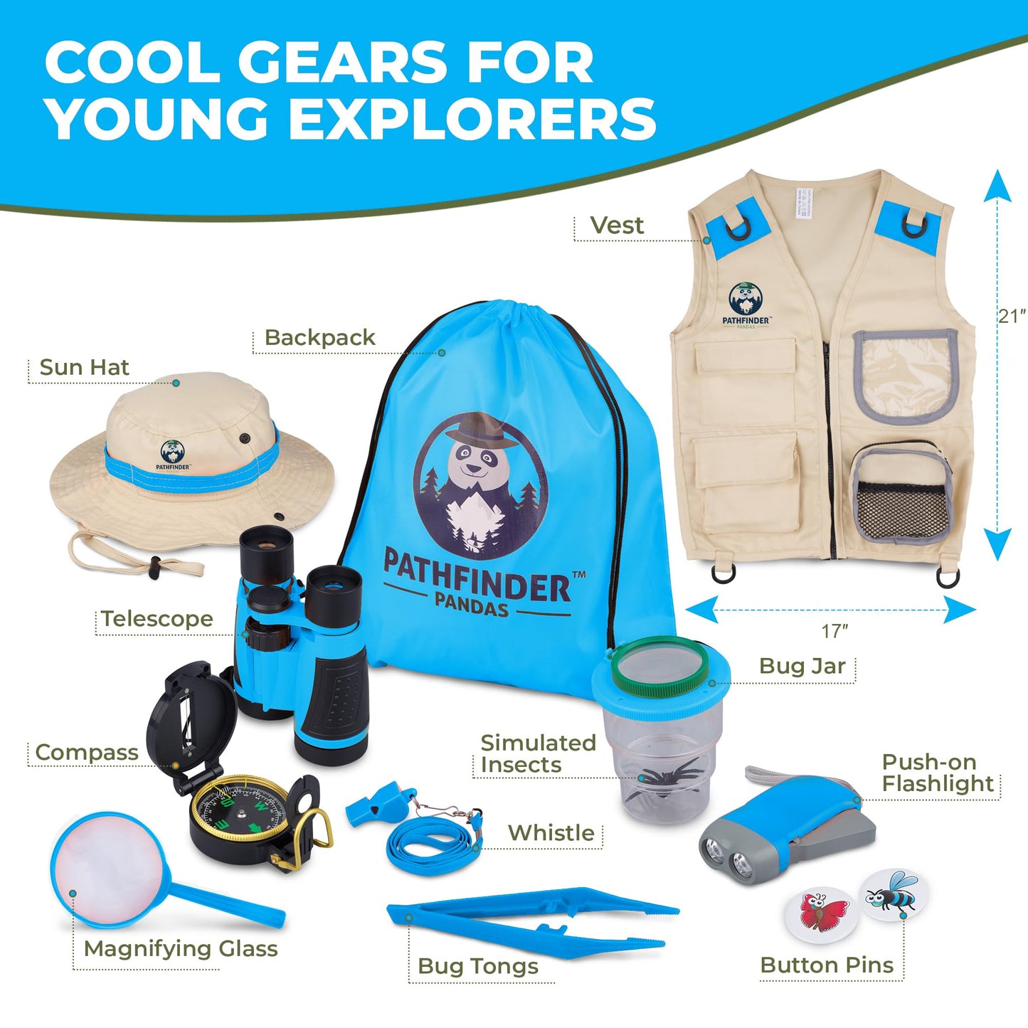 Kids Explorer Kit With Safari Vest & Hat For 3-12 Year Old Boys & Girls - Safari Costume Kids, Zoo Keeper, Paleontologist, Bug Kit & More - Giftable Stem Outdoor Explorer Kit For Kids + Bug Ebook