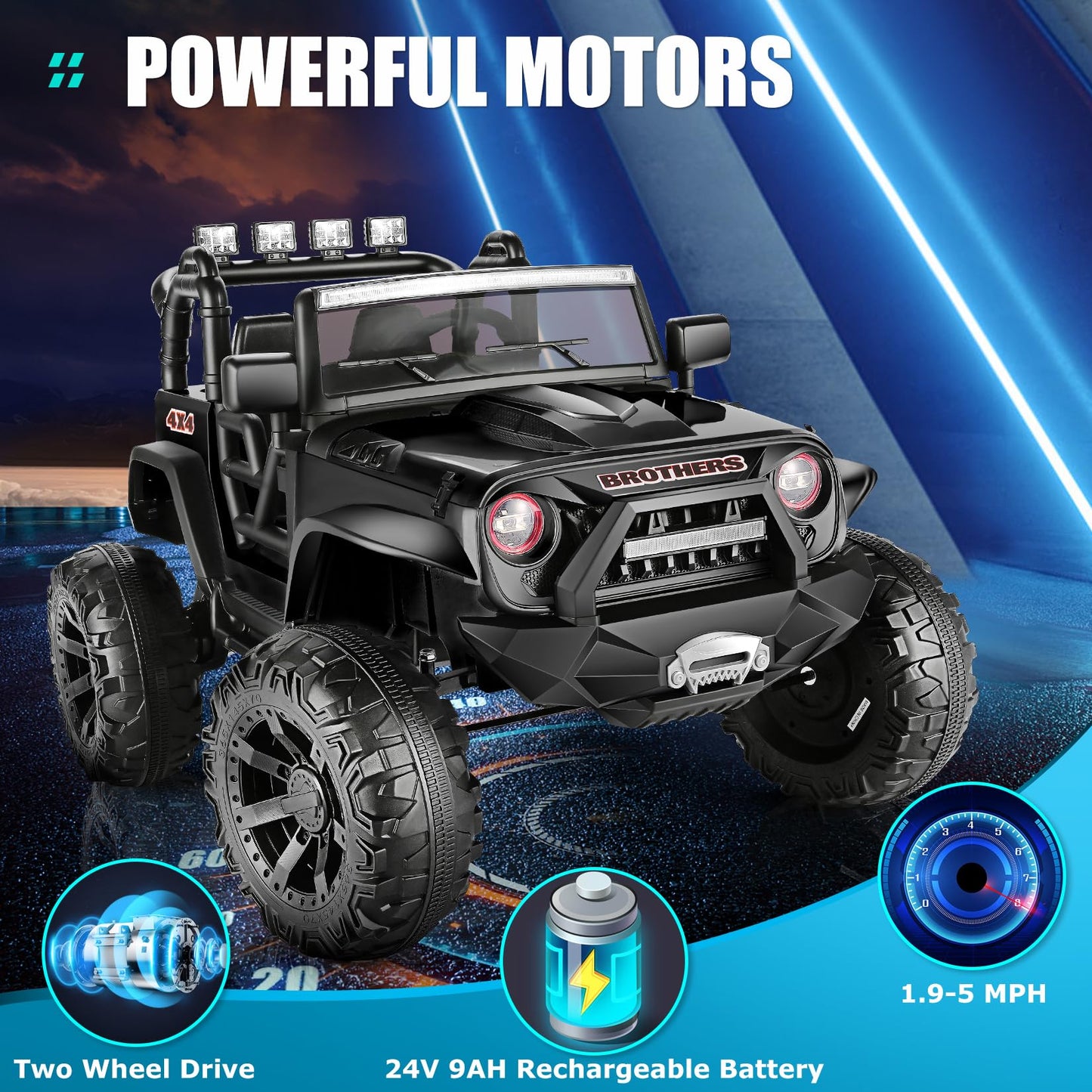 Hikole 24V Ride On Car Trucks With Remote Control, 2 Seater Power Car Wheels Vehiclel W/3 Speeds, Music, Spring Suspension, Kids Electric Car Ride On Toys For Boys Girls 3-8(Black)