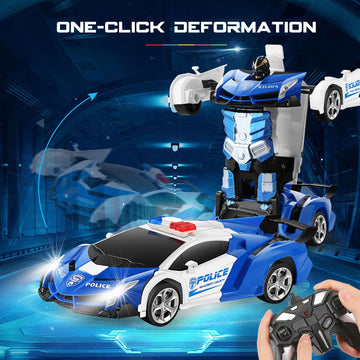 FIGROL Remote Control Car|Transformable Robot RC Car|2.4Ghz 1:18 Scale Model Police Car with One Button Deformation|360 Degree R