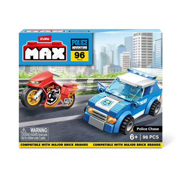 Max Adventure Police Chase Playset (96 Pieces) Building Bricks Toys For Kids 5+ Create Vehicles And More Unbox Discover