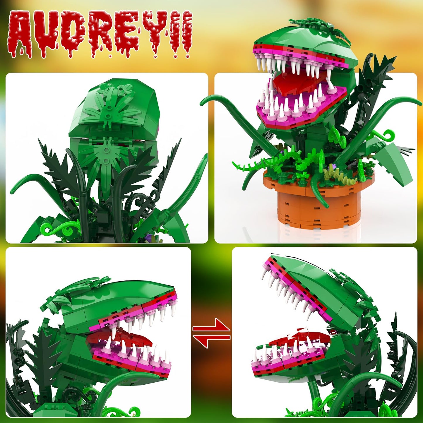 Audrey 2 Piranha Plant Building Toys Compatible With Lego Sets, Little Shop Of Horrors Flowers Cannibal With Openable Mouth Buil