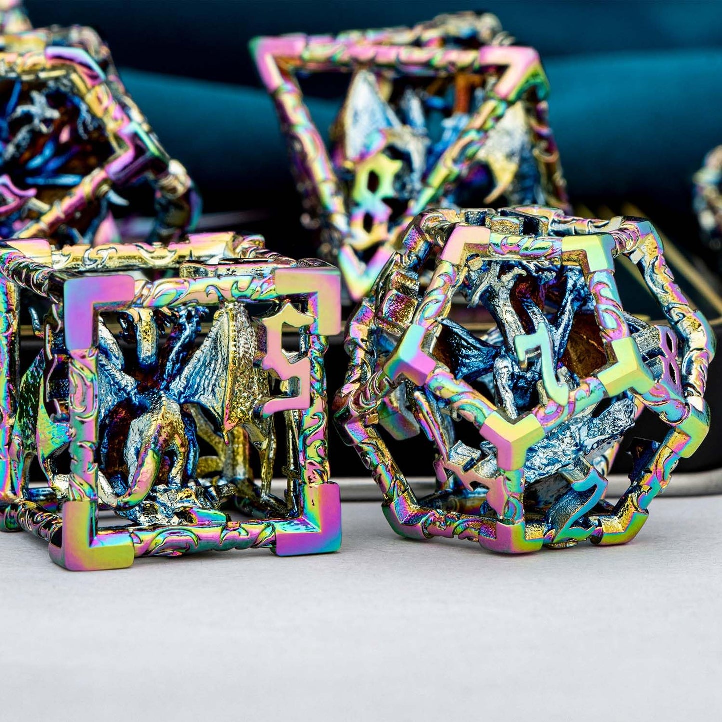 ARUOHHA Hollow DND Dice Set Rainbow Dungeons and Dragons Dice, 7PCS Metal D and D Dice Role Playing Games Polyhedral Dice RPG D&