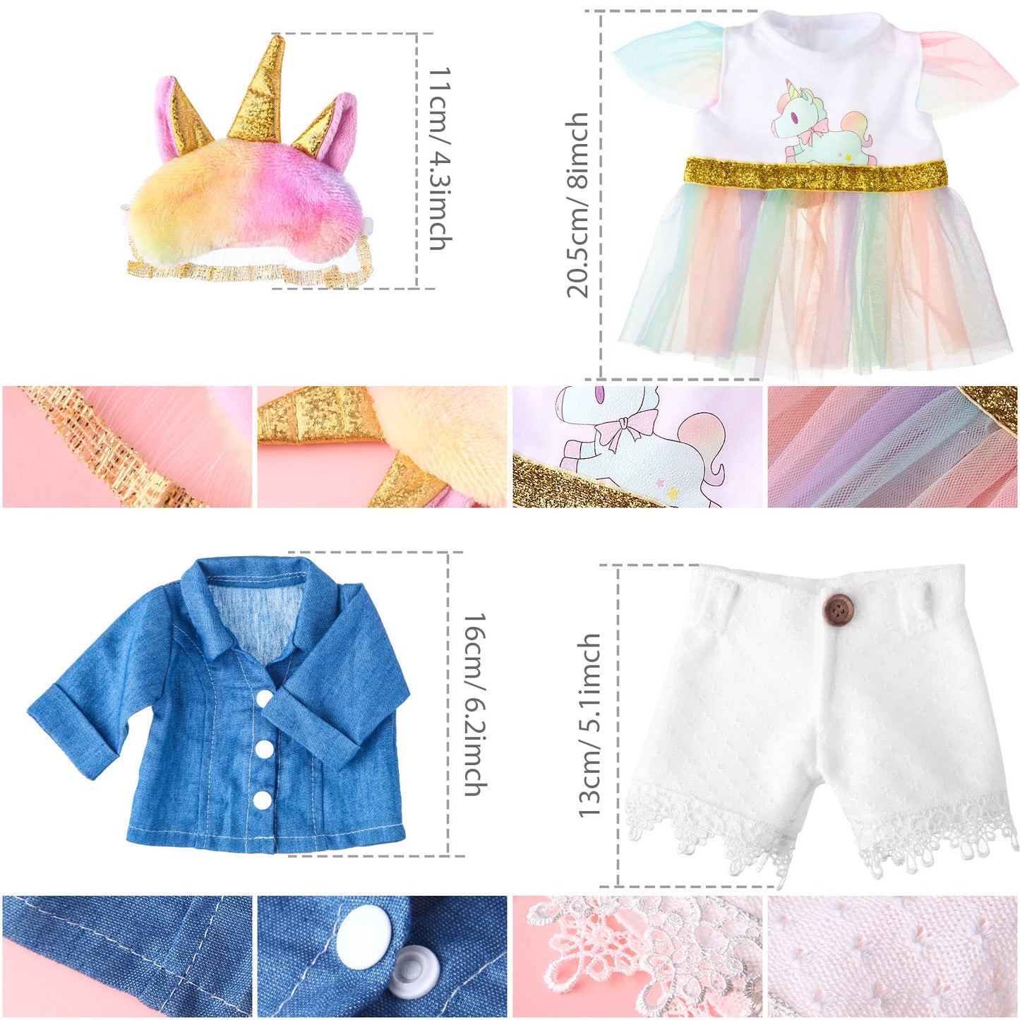 Set Of 2 Unicorn Skirt Teddy Bear Clothes Outfit Fits Most 14'' - 18'' Bear Plush Stuffed Animal Outfit Build A Bear Doll Clothe