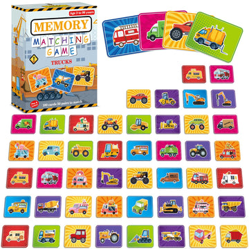 Gisgfim 50 Pairs Memory Matching Game For Kids Trucks Concentration Games For Preschool Educational Ages 4-8 A Fun & Fast Vehicl