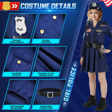 Luucio Police Officer Costume for Girls Police Costume for Kids with Cop Uniform Halloween Costumes for Kids Girls 3-12