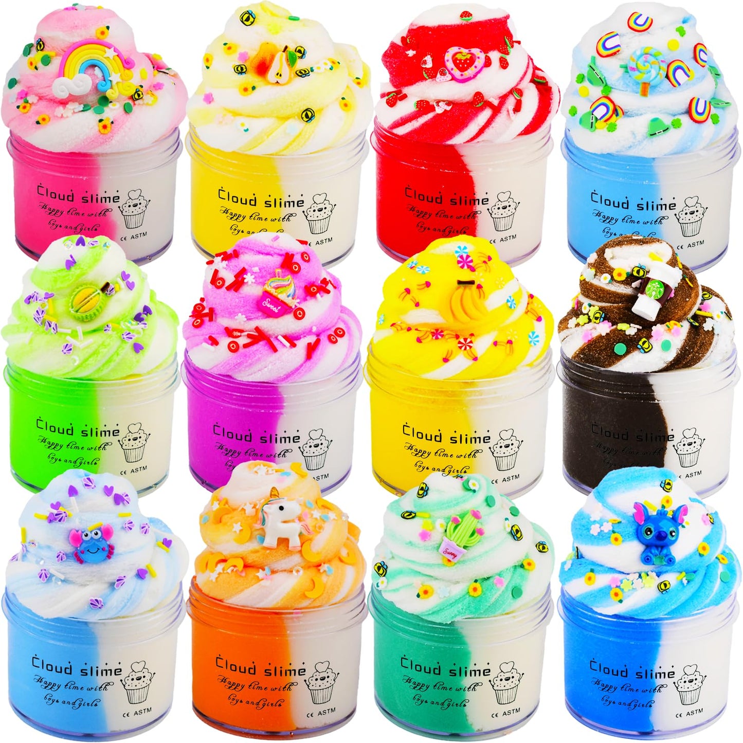 12 Pack Cloud Slime Kit, With 12 Colores Slime Kit And Slime Fun Accessories, Soft And Non-Sticky, Diy Educational Stress Relief