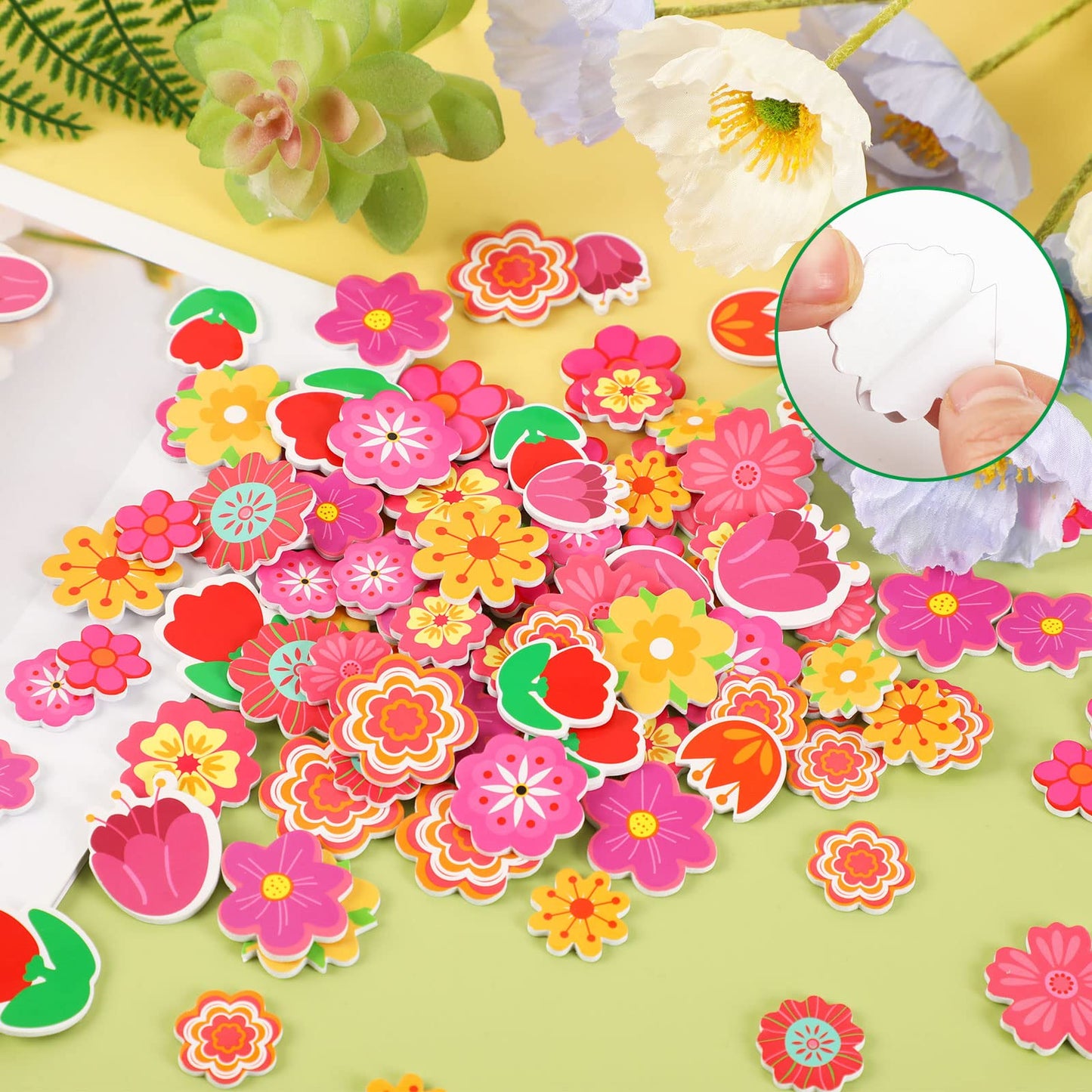 Julbear Flower Foam Sticker, 300Pcs Bulk Spring Self-Adhesive Foam Stickers Colorful Mixed Stickers For Kids Party Diy Crafts Fa