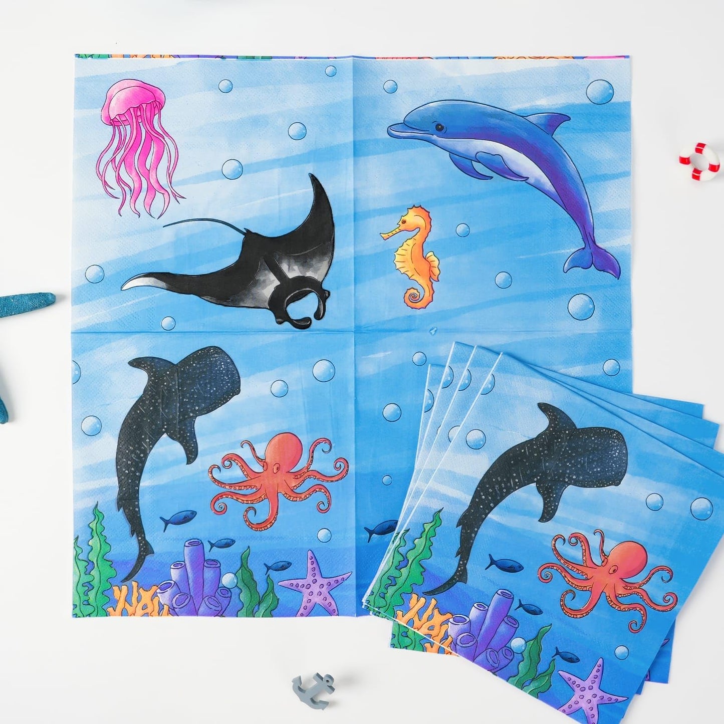 Wernnsai Ocean Party Plates And Napkins Set - 48 Pcs Ocean Theme Party Decorations For Boys Kids Under The Sea Party Tableware Set For 16 Guests Sea Animal Underwater Birthday Baby Shower Party