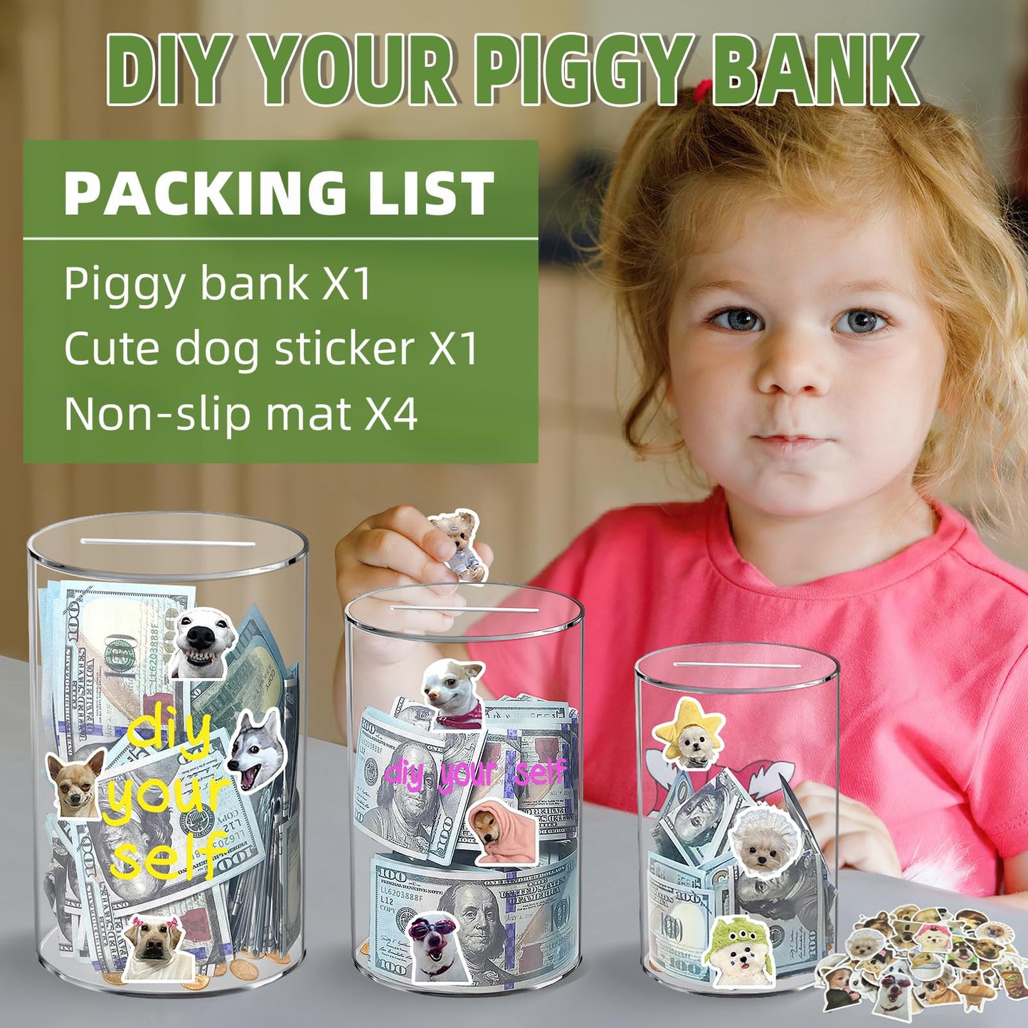 Clear Piggy Bank For Adults/Kids, Acrylic Unopenable Money Box For Cash Coin Saving, Must Break To Open, Money Saving Jar For Ad