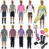 Eutenghao 25Pcs Doll Clothes And Accessories For 12 Inch Boy Dolls Includes 16 Different Wear Clothes Shirt Jeans Pants Shoes For 12'' Boyfriend Doll With Dog,2 Tennis Racket,Violin And Surfboard