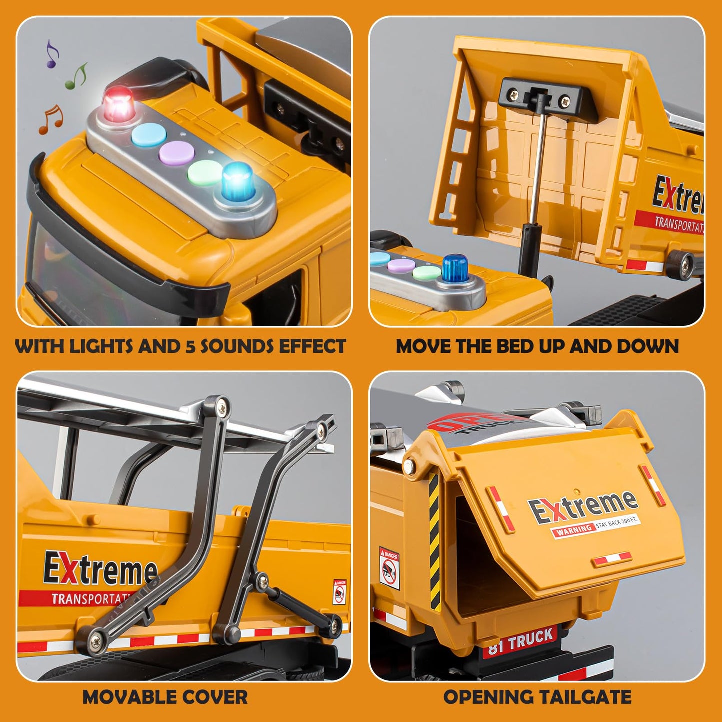 TAKGUD Dump Truck for Boys Age 4-7, 12'' Big Plastic Toy Dump Truck with Sounds & Lights, Construction Vehicle Toys with Movable