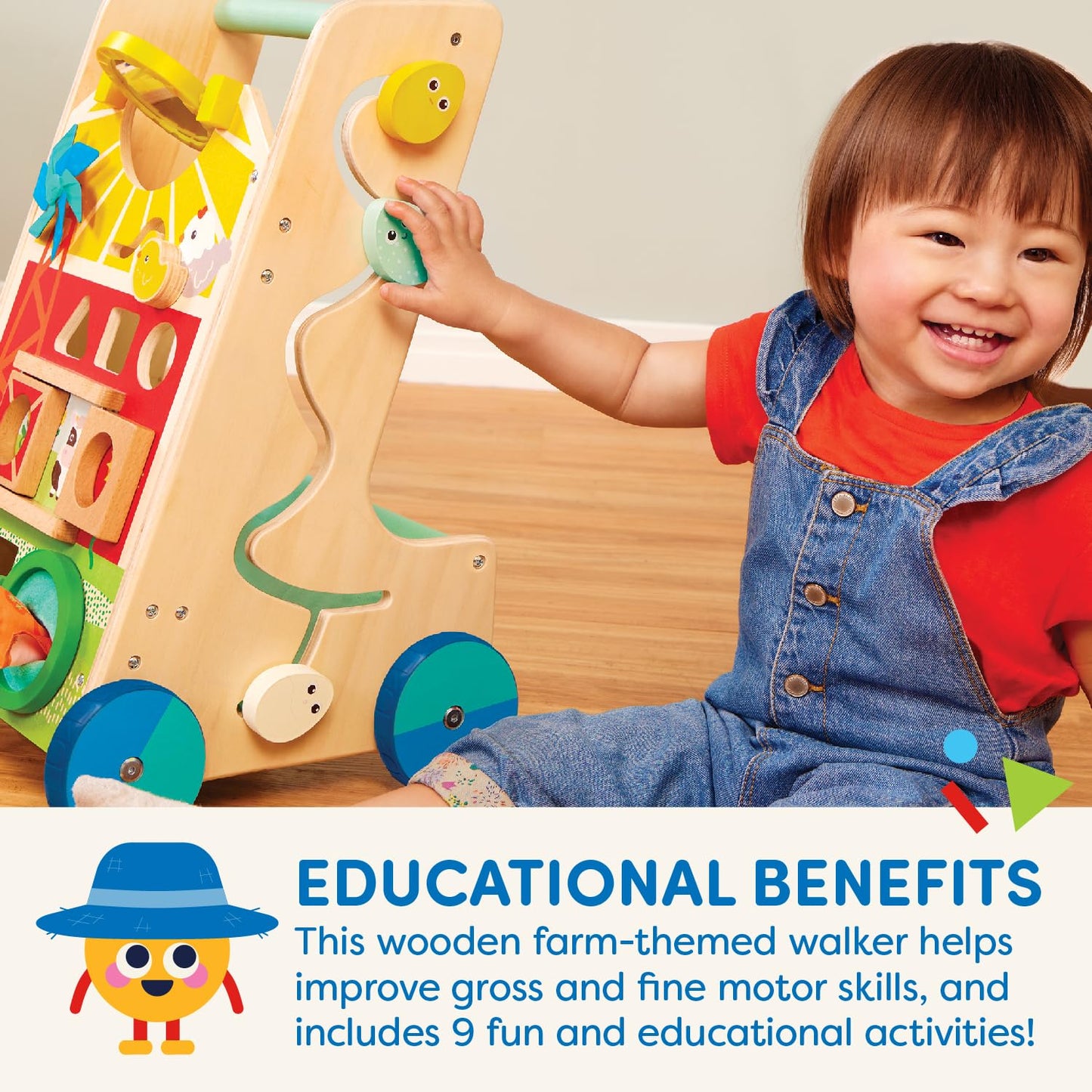Battat Wooden Activity Walker - 9 Educational Activities - Learning & Walking Toy For Toddlers - Stand, Push, Walk - 1 Year + - Farm Theme