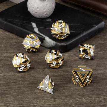 Stripe Metal DND Dice Set,DNDND Metallic D&D Dice with Gift Case for Dungeons and Dragons D&D (Gold Stripes)