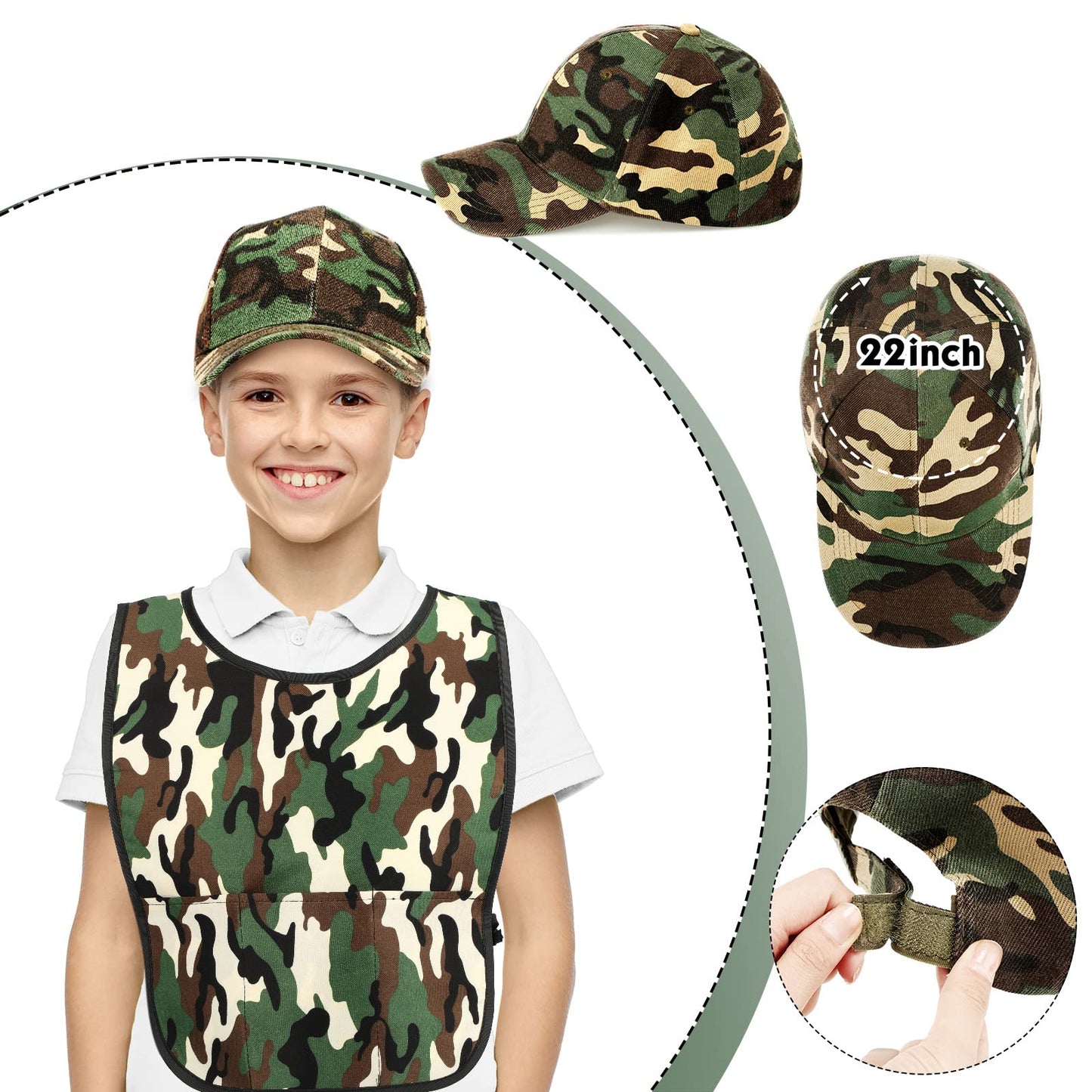 Unittype 12 Pcs Army Soldier Costume For Kids Include 6 Camouflage Military Caps And 6 Camouflage Vests For Kids Birthday Party