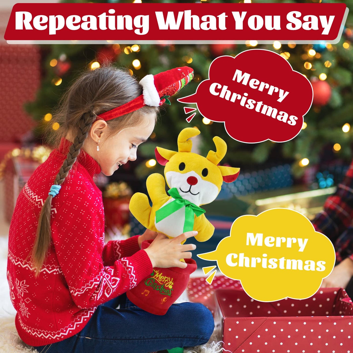 Oiuros Christmas Dancing Cactus Talking Baby Toys With Lights, Dancing Cactus Mimicking Toy Repeats What You Say Cactus Toy For Children'S Early Education(Christmas Reindeer)