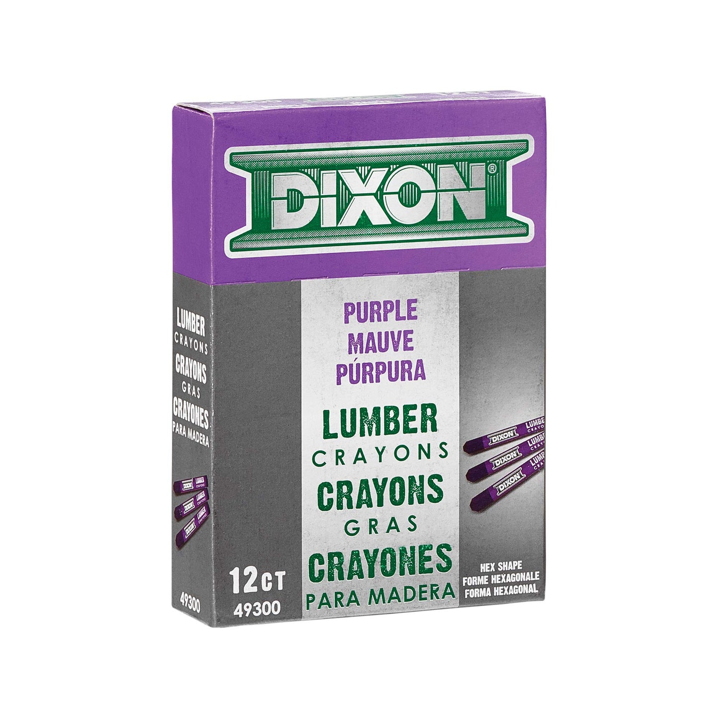 Dixon Industrial Lumber Marking Crayons, 4.5 x 1/2 Hex, Purple, 12-Pack (49300)