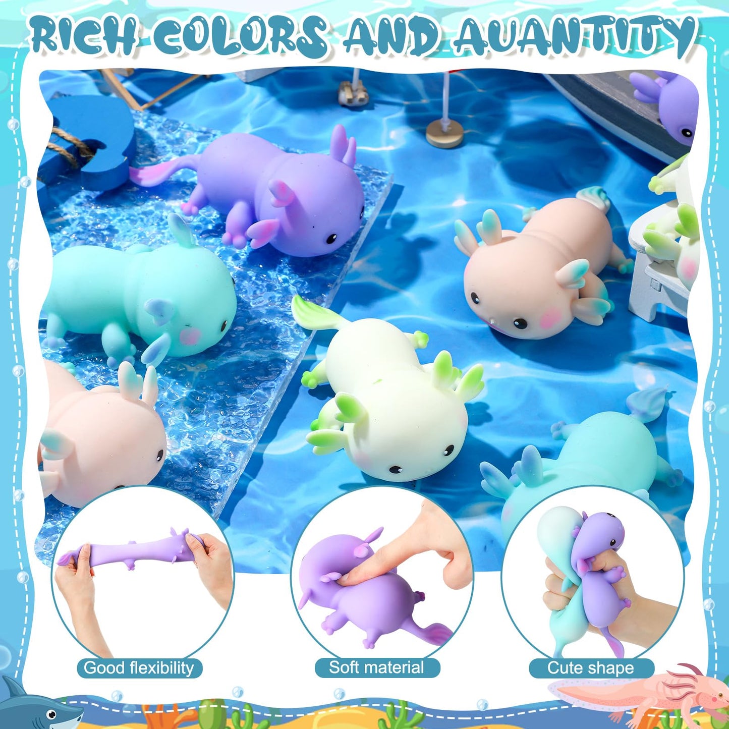 Meooeck 12 Pcs Axolotl Stress Relief Toys Stress Balls for mature-themed Mini Axolotl Squeeze Fun Fidget Toys Animal Balls Cute for Birthday Party Office Christmas Stocking Stuffer Gift ADHD Autism Anxiety
