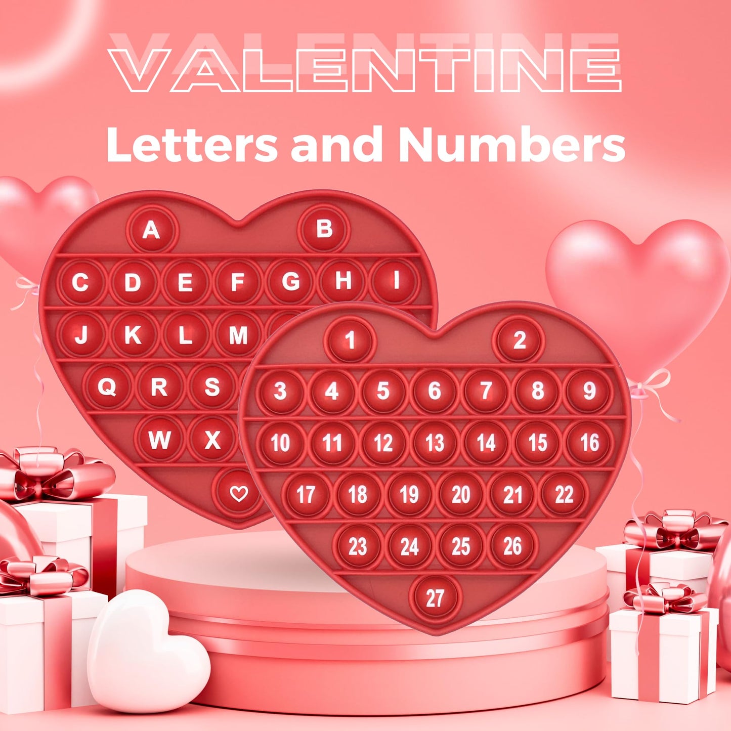 Petbsnvb Red Heart Shaped Pop Bubble Valentines Fidget Toy With Letters And Numbers, Xmas Gift Sensory Toy With Alphabets Kids Birthday Party Classroom Prize Stress Reliever
