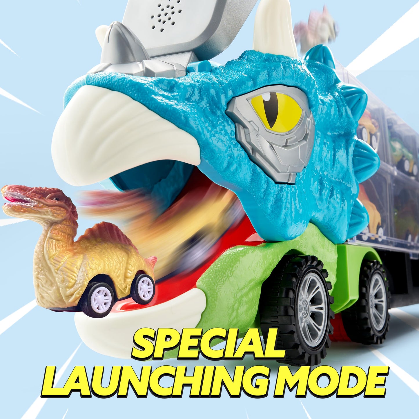 Joyin 13 In 1 Dinosaur Toys For Kids 3-5, Triceraptor Dinosaur Truck With 12 Pull Back Cars, Birthday Gifts Toys For 3 4 5+ Year