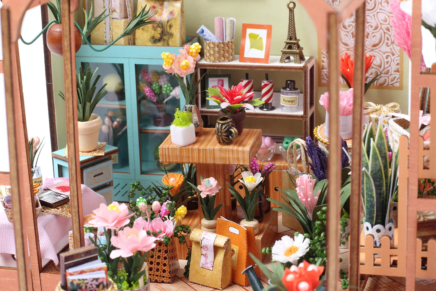 Gudoqi Diy Miniature Dollhouse Kit, Tiny House Kit With Furniture, Miniature House Kit 1:24 Scale, Handmade Gift For Birthday Christmas Day, Jenny Greenhouse Flower Shop