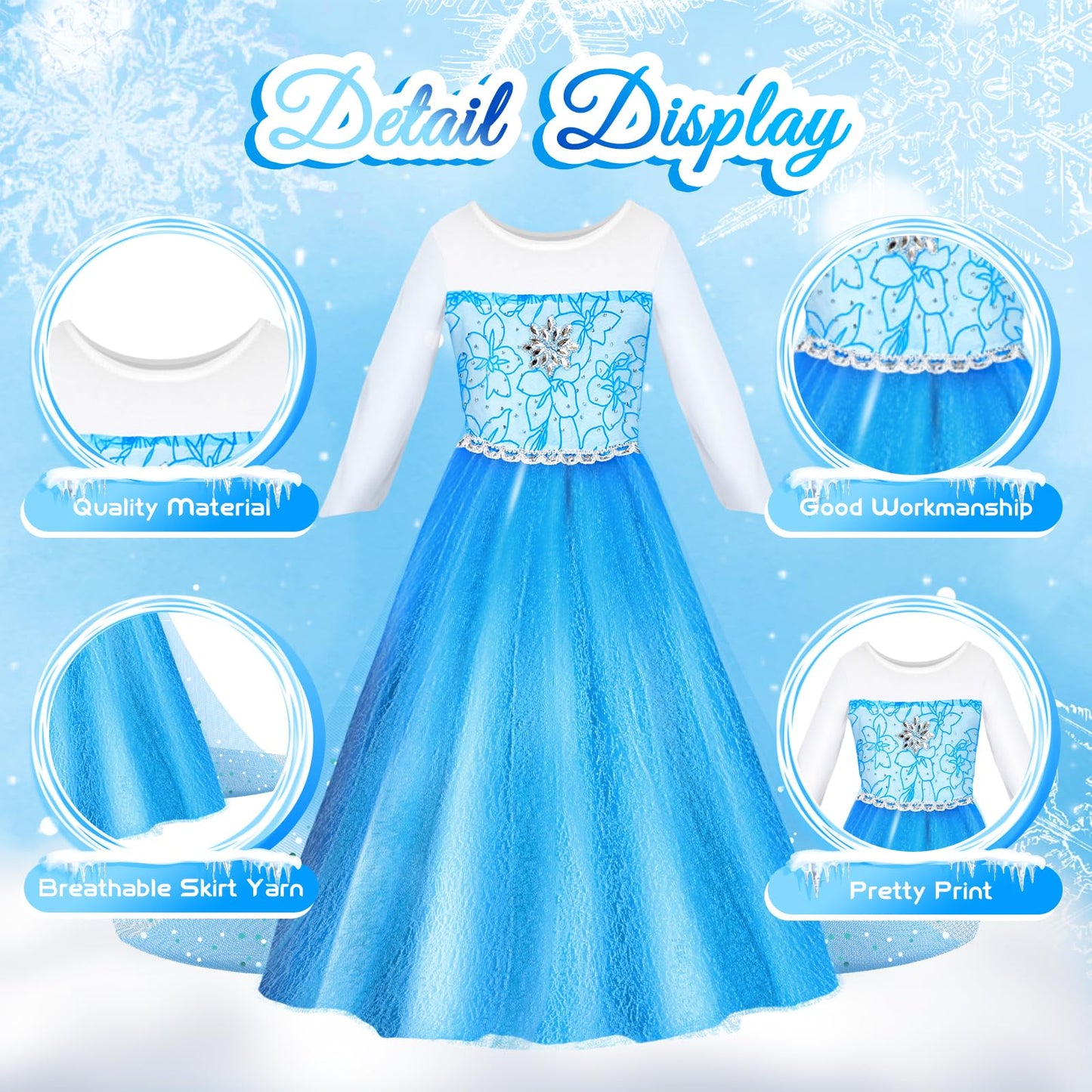 Luucio Frozen Costume For Girls, Princess Costume For Girls, Crown Accessories For Girls 3-10 Years, Halloween Role Play Kit