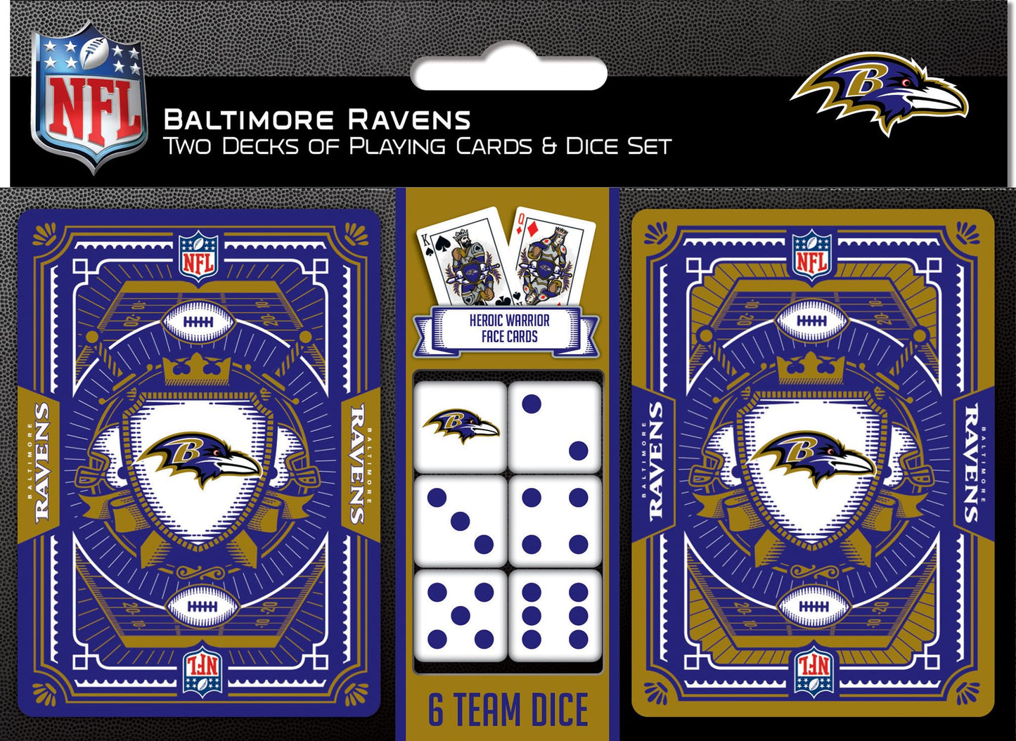 Baltimore Ravens NFL 2-Pack Playing Cards & Dice Set - enhanced Quality Educational and Fun Activity for Kids and Families - Great Gift Idea for Holidays Birthdays and Everyday Playtime