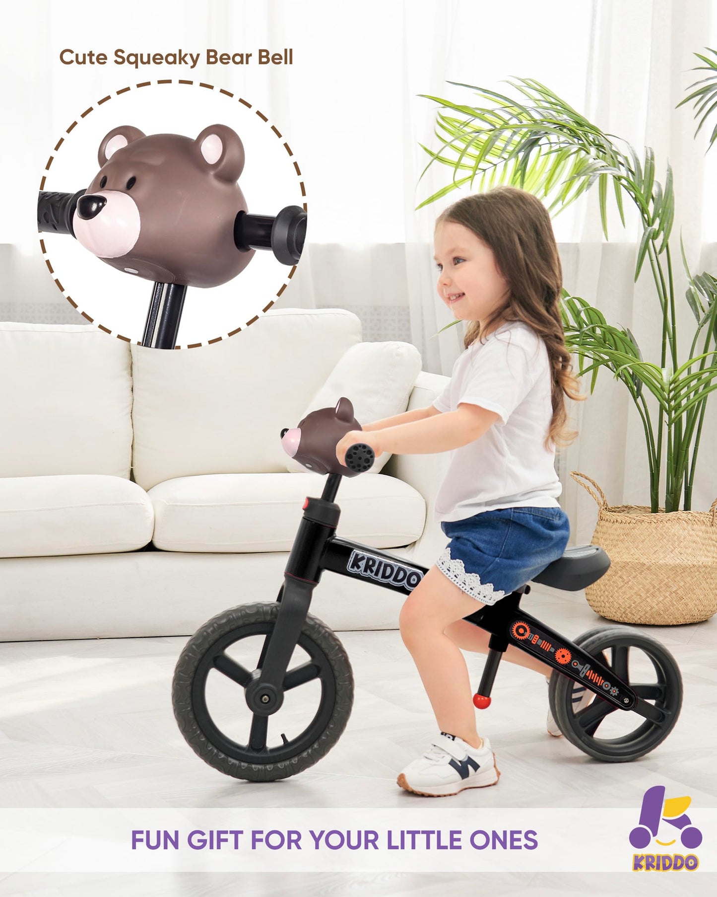 Kriddo Toddler Balance Bike 2 Year Old, Age 24 Months To 5 Years Old, Modern Style, Early Learning Interactive Push Bicycle, Gif