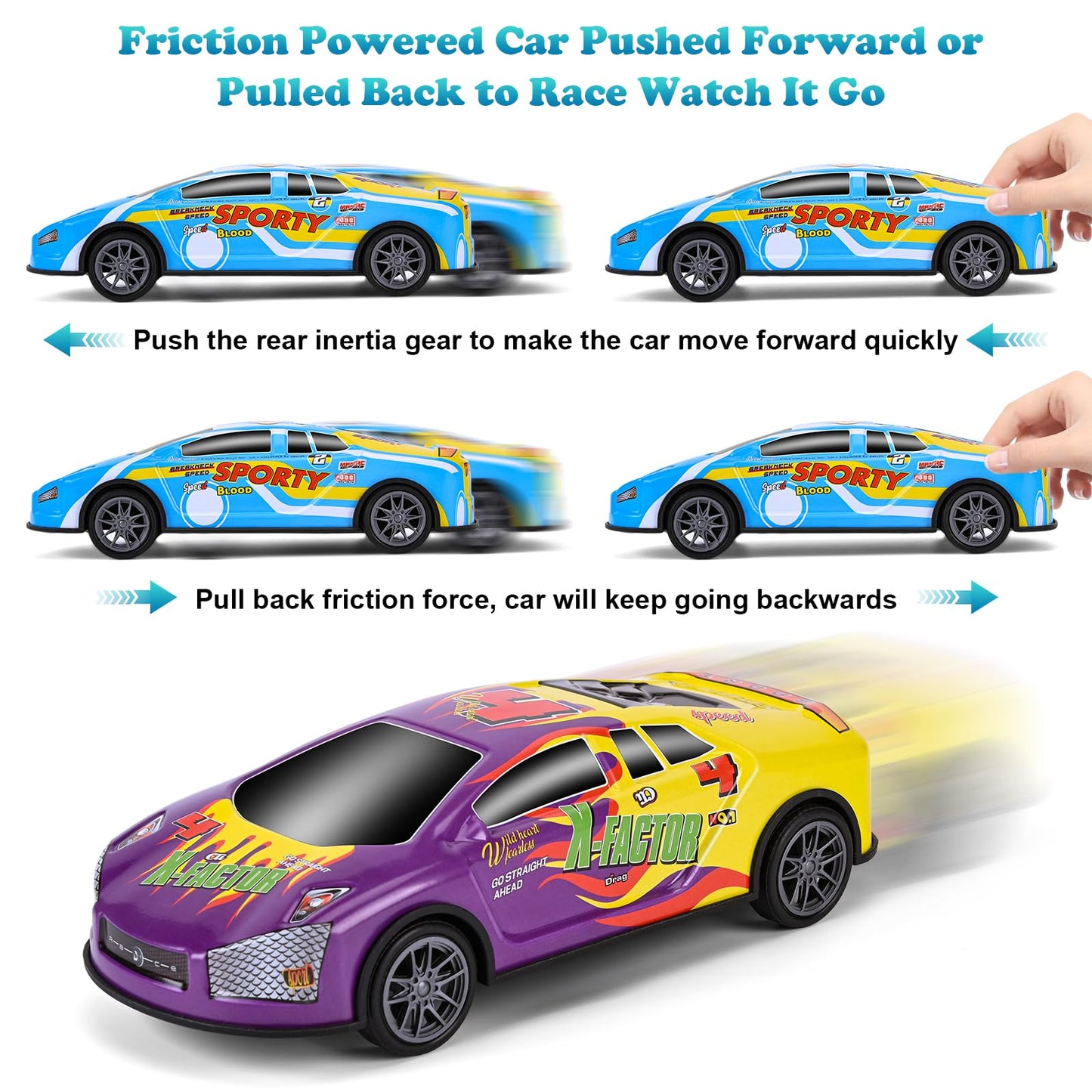 ZHFUYS 4 Pack 7 Inch Pull Back Cars Toy for Kids,Toy Cars for Kids Ages 3-8,Mini Vehicles Toy Race Cars Party Favors for Toddler