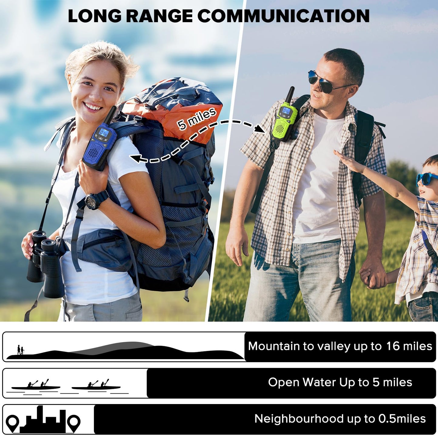 Walkie Talkies For Adults- Woktok Long Range Two Way Radio For Camping Hiking Hand Held Hiking Accessories Camping Gear Xmas Birthday Gift For Kids,Sos Siren,Noaa Weather Alert,3 Radios