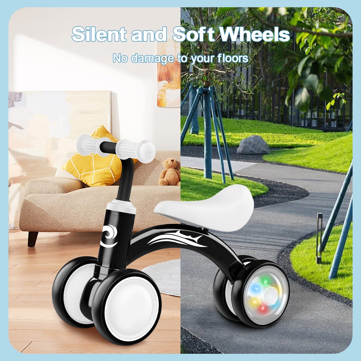 Gamfeiny Colorful Baby Balance Bike, No Pedal, Carbon Steel, 1T, Black, Model BK-200, Ideal for 10-36 Month Toddler Gifts