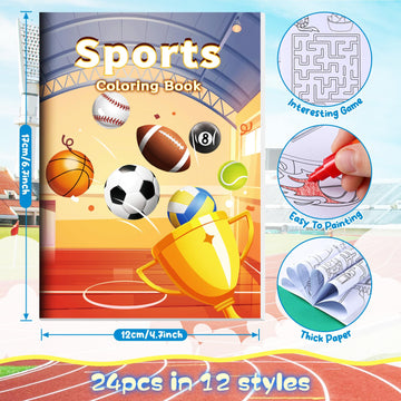 BenLouis 24 Pcs Mini Sports Coloring Books - Football, Basketball, Soccer, Baseball - Colorful Activity Books for Kids' Party Favors