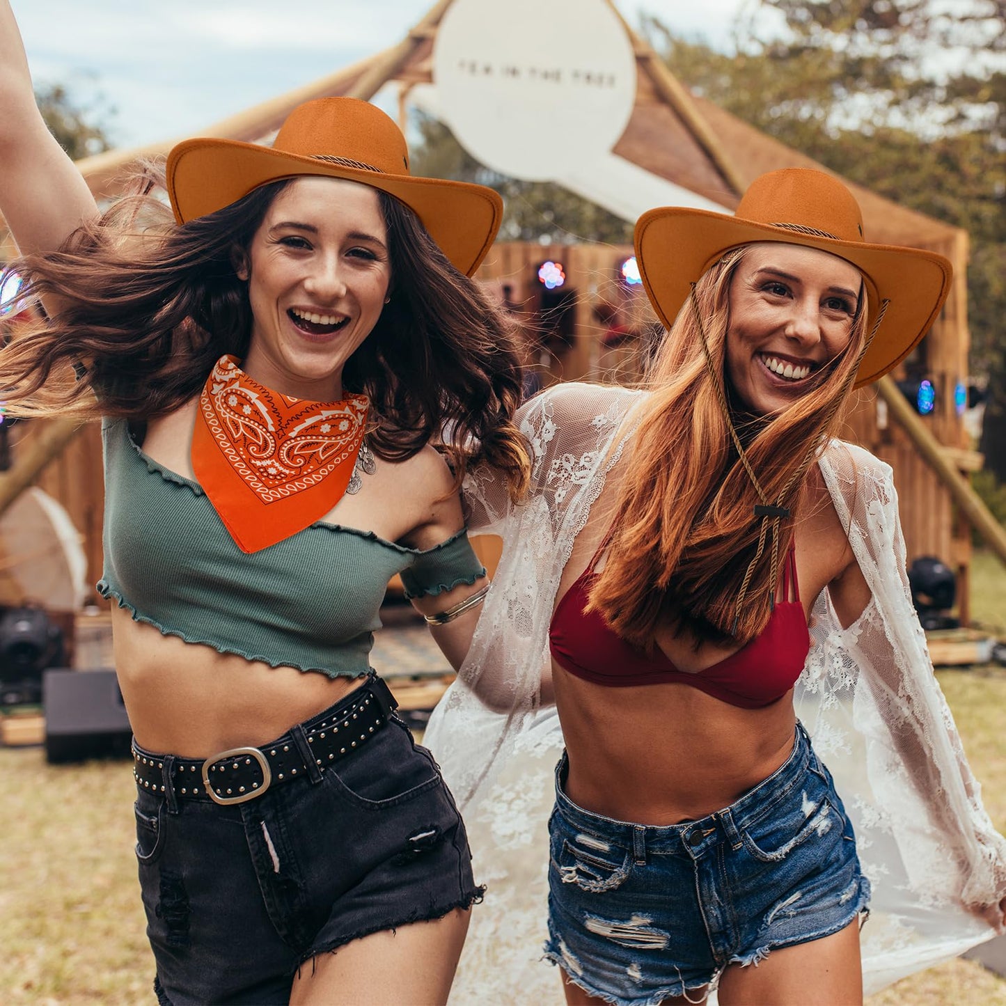 Zhanmai 12 Pcs Cowboy Hat and Bandana Cowboy Cowgirl Hats Bulk Western Party Costume Halloween Accessory(Polyester,Beef Yellow)