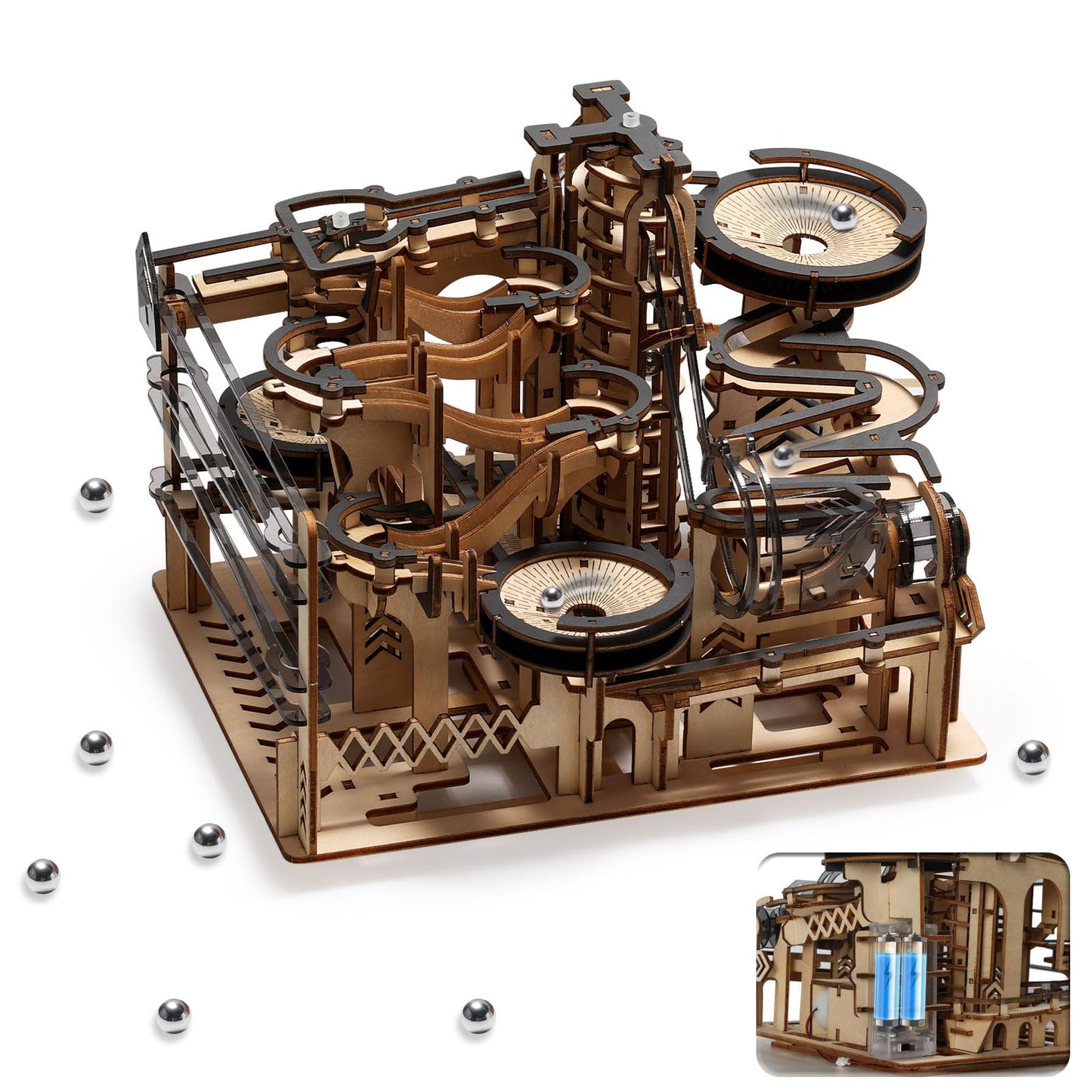 Sainsmart Jr. 3D Wooden Puzzles For Adults, Electric Marble Run Building Kit, Wooden Model Kits Spaceport, Creative Gifts For Teens Ages 14+ (Galaxy Walk)