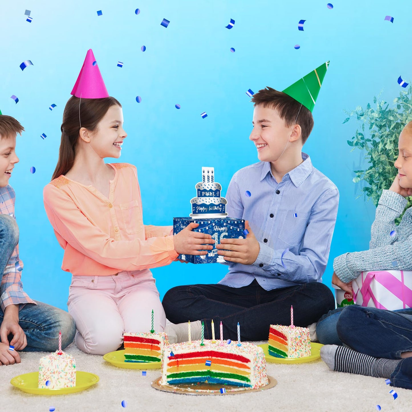 Blue Silver 16Th Birthday Money Box For Cash Gift Pull, Surprise Money Gift Money Box With Birthday Pull Out Card & 30Pcs Bags F