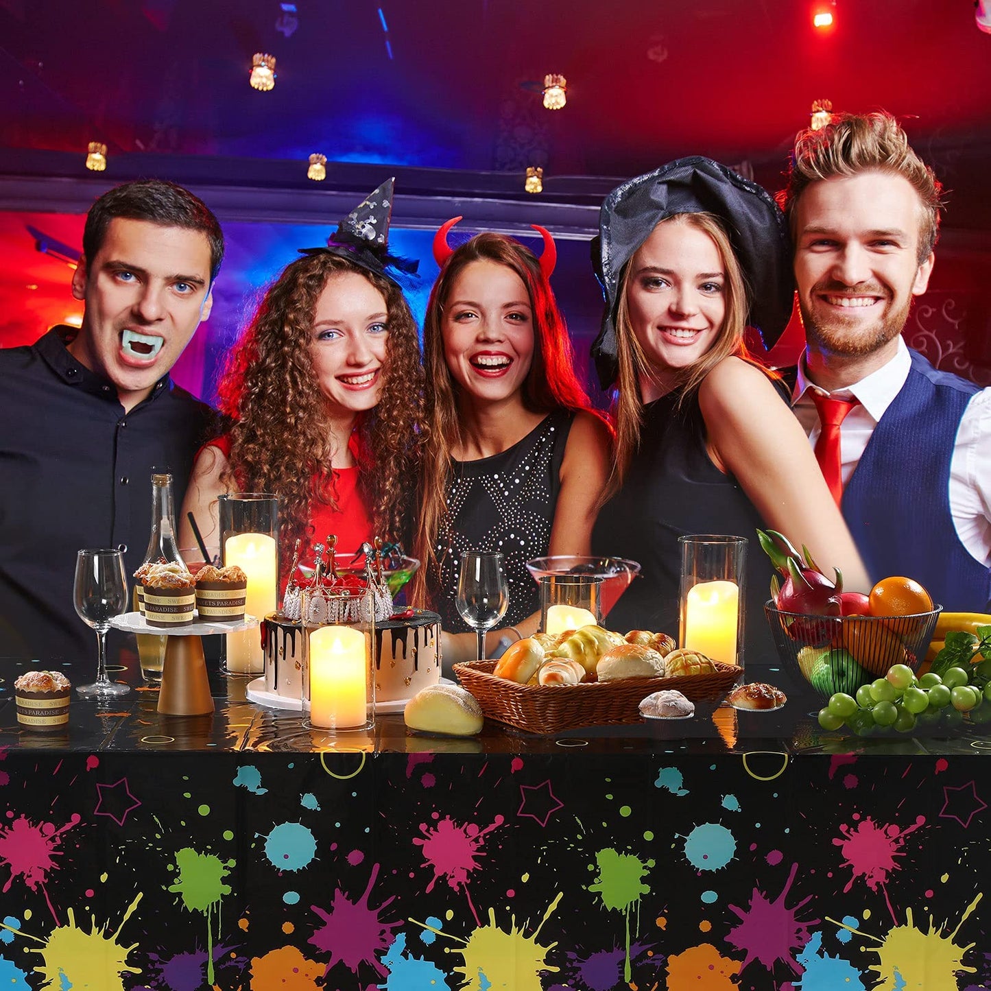 Glow Party Table Covers Neon Party Tablecloths 108 X 54 Inch Glow Party Tablecloths Disposable Plastic Neon Glow Table Cloth For Neon Birthday Party Black Light Party Supplies (2 Pieces)