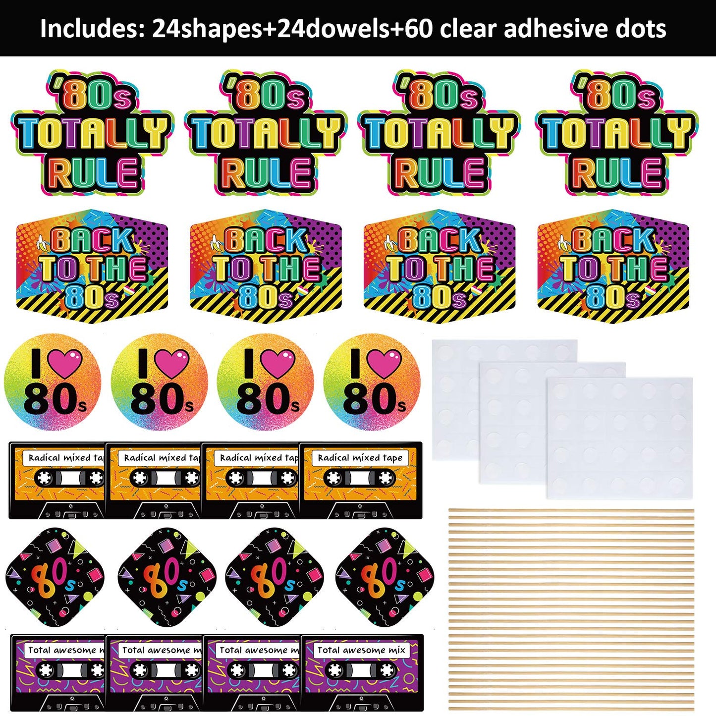 24 Pieces 80'S Retro Decorations 1980'S Centerpiece Sticks Baby Shower Or Birthday Party Centerpiece Sticks Table Toppers Photo Booth Props