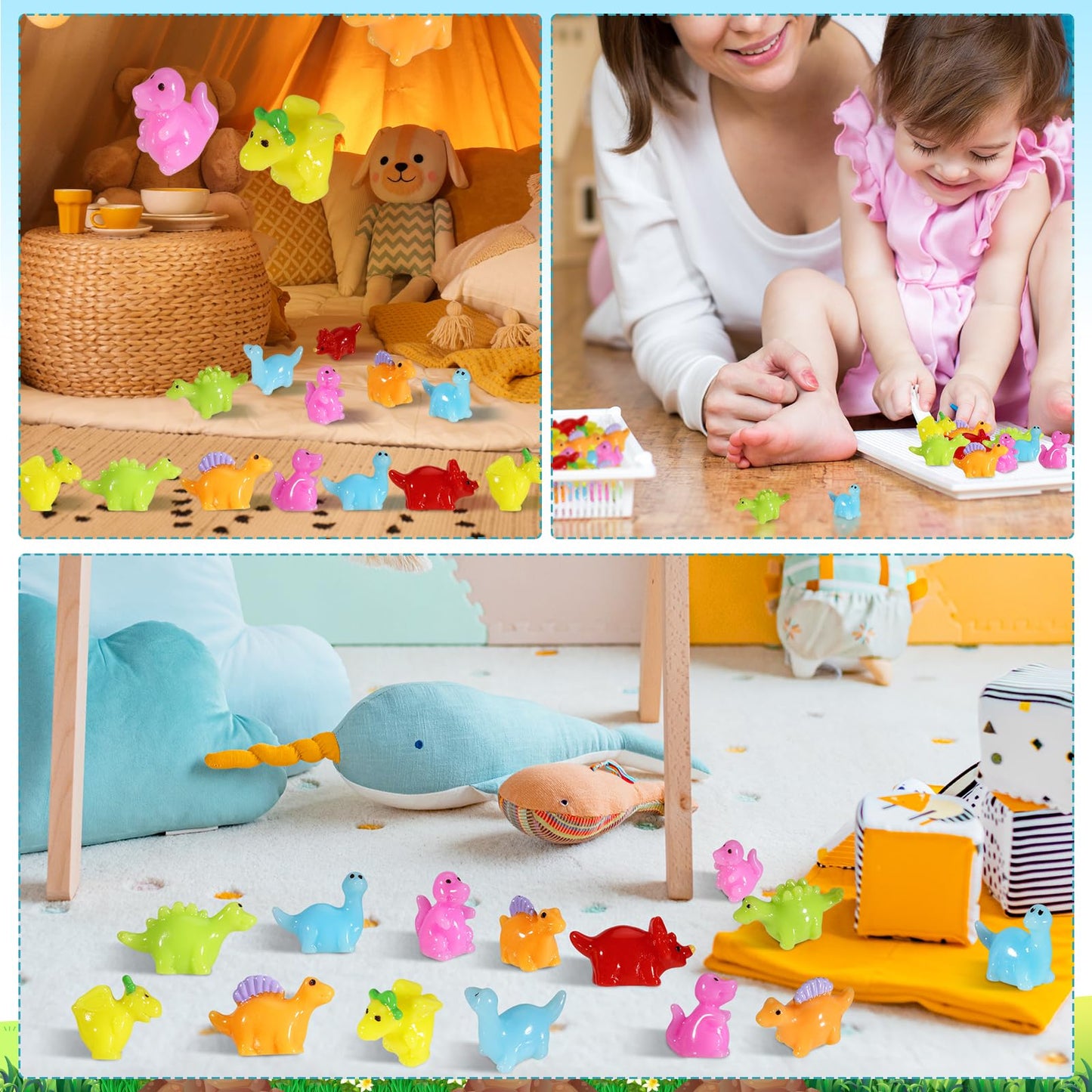 Poen 150 Pcs Mini Dinosaur Figures Resin Small Dinosaur Toys Garden Mini Dinosaurs Realistic Tiny Dinosaurs Miniature Dinosaur Figurines For Bag Cake Topper Birthday Party Favors (Cute)
