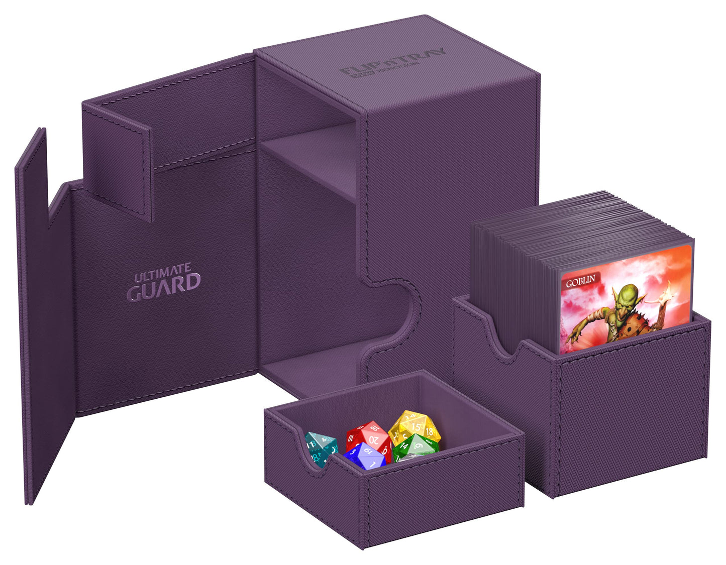 Ultimate Guard Flip'N'Tray 100+, Deck Case For 100 Double-Sleeved Tcg Cards + Dice Tray, Purple, Independent Magnetic Closure & Microfiber Inner Lining