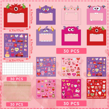 NOVWANG Picture Frame Craft Kit, 30 Pack Valentines Day DIY Photo Frame, Monster Design, 6.7 inches/17 cm, Multicolour - Valent