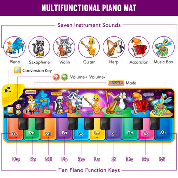 Kids Musical Piano Mats With 25 Music Sounds,Musical Toys Baby Floor Piano Keyboard Mat Carpet Animal Blanket Touch Playmat Early Education Toys For 1 2 3 4 5 6+ Year Girls Boys Toddlers