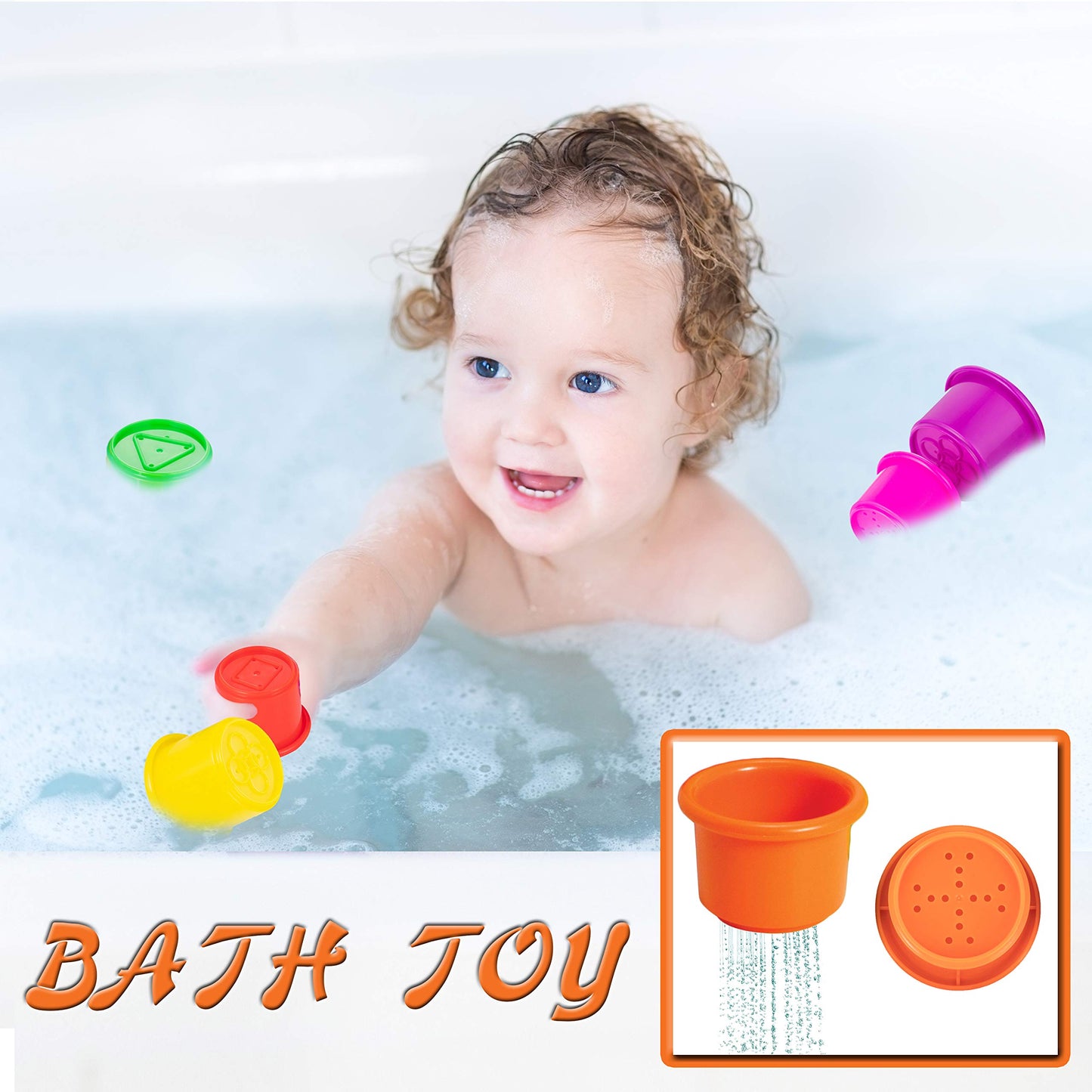 Driddle Colorful Stacking & Nesting Cups - 8 Cups Fun Color Learning Toy - Great Bath & Beach Toy For Baby Toddler & Kids - Preschool Game